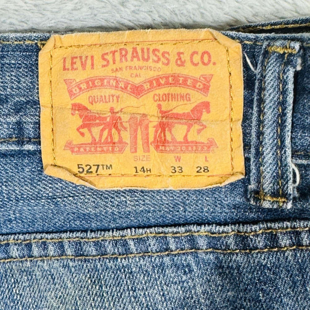Levis 527 Jeans Teens 33x28 Blue Medium Wash Bootcut Slim Denim Zip Fly - Picture 6 of 14